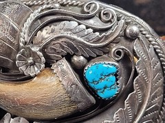 Braided Nylon And Leather Belt With Silver Turquoise Coral Belt Buckle 35097-11