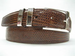 Sterling silver 925 three piece buckle set and Genuine Lizard 30 mm belt U.S.A..