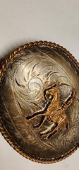 .925 Silver Front Vintage German Silver Western Belt Buckle Cowboy Roping