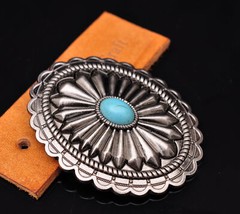 Huge Men Vintage Southeast Tribal Floral Turquoise Leather Belt Buckle Fits 40mm