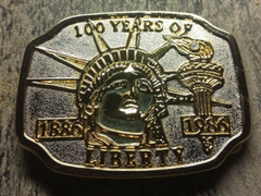 100 Years of Liberty 1886-1986 Gold & Silver Tones Belt Buckle 3 3/8&Prime; x 2 5/8&Prime;