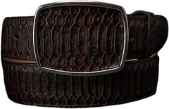 Genuine Leather Python Snakeskin Print Western Belt with Removable Buckle- Brown