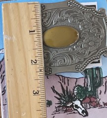 Western Floral Silver Tone Belt Buckle w/ Yellow Oval Stone Fits 1.5in