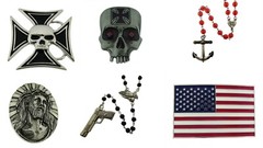 belt buckles lot 6 pieces Collection Vintage Rosary Jesus US Flag Skull Choppers