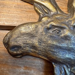 Vintage 1970’s Brass Moose Elk Head Wildlife Belt Buckle 4” #4047