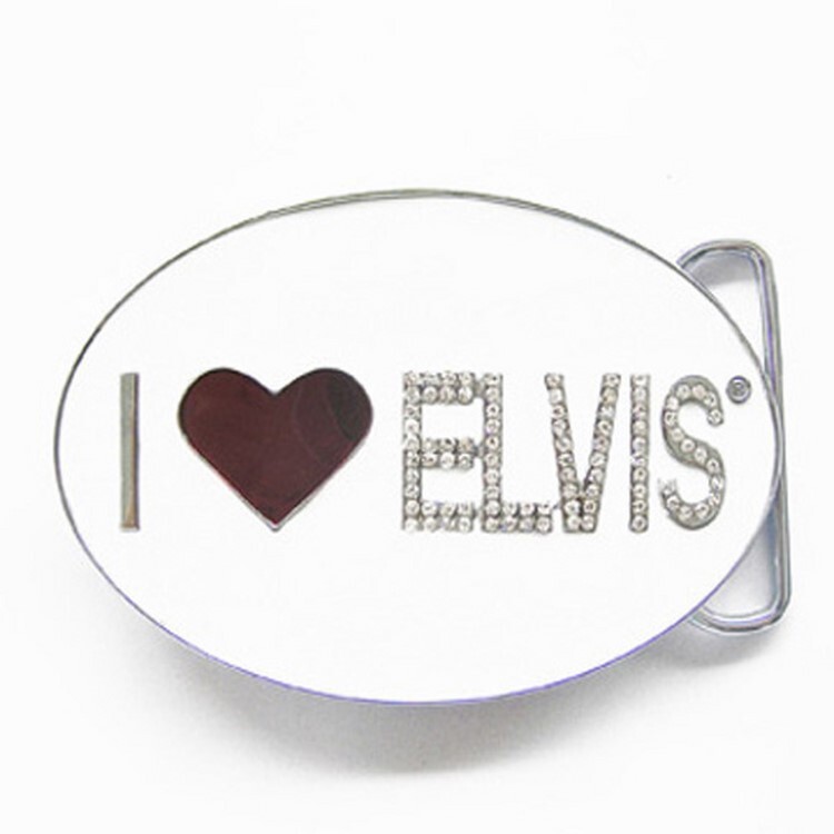Belt Buckle – I Love Elvis – White Silver