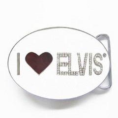 Belt Buckle – I Love Elvis – White Silver