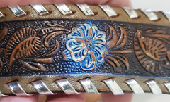 Silver Toned Metal Eagle Belt Buckle Leather Hand Tooled Belt Cowboy Rodeo READ