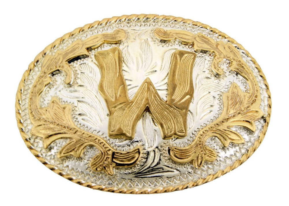 INITIAL W LETTER w MEN WOMEN RODEO REALLY COWBOY STYLE GOLD METAL BELT BUCKLE