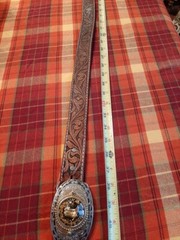 Vtg Lyatone Saddle Leather Belt Cowboy Boots Belt Buckle Sze 34 2565 Top Grain