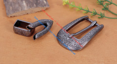 22mm Vintage Silver Flower Engraved Cowboy Western 3 piece belt Pin buckle Set