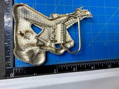 Woman Hugging V-Twin Engine with Red Enamel Hair Novelty Figural Belt Buckle