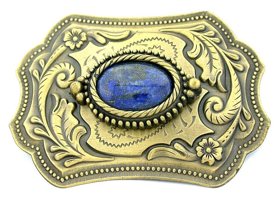 Gold Color Southwest Western Oval Natural Lapis Cabochon Belt Buckle EPBB137