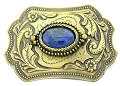 Gold Color Southwest Western Oval Natural Lapis Cabochon Belt Buckle EPBB137