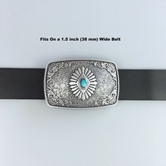 Vintage Silver Plated Enamel Southwest Rectangle Belt Buckle also Stock in US