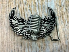 Classic Microphone Flying Wings Classic Rock Music Musician Cutout Belt Buckle