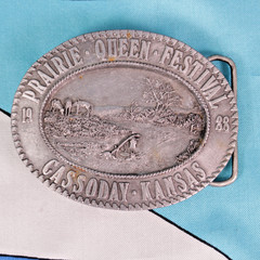 Vtg 80s/ 90s Cassoday Kansas Belt Buckle Lot of 9 Prairie Queen Festival