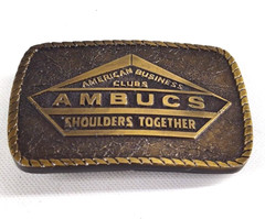 Vtg Cast Metal Belt Buckle American Business Clubs Brass Tone