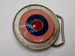 Bulls Eye Round Multi-Color Enameled Target Style Pink Blue Belt Buckle