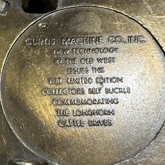 Curtis Machine Co Dodge City Kansas Longhorn Cattle Drive Brass Belt Buckle 1981
