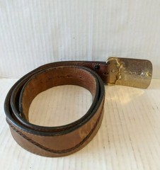Western USA Leather Belt w/ Clue Dichroic Fused Glass Gold Colored Metal Buckle