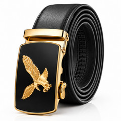 Men Eagle Buckle Belt Automatic Ratchet PU Leather Adjustable Black