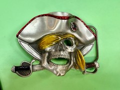 Jolly Roger Pirate Skull Crossed Swords Solid Pewter Great American Belt Buckle