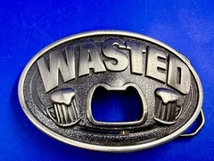 WASTED Statement Funny Novelty Silver Tone KALAN Belt Buckle with Bottle Opener