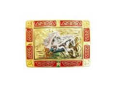 Western Buckle Gold Silver Red Running Horse Cowboy 2 » Hebilla Vaquero