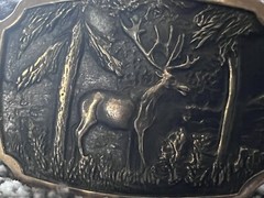SOLID BRASS ELK VINTAGE BELT BUCKLE • MADE IN USA