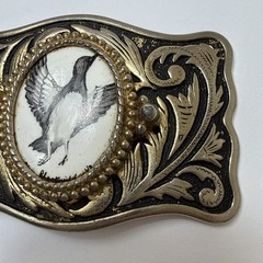 Vintage Canadian Goose In Flight Raised Belt Buckle Silver And Gold Toned Metal