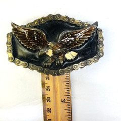 1983 American Eagle Black Enamel & Biker Chain Border Great American Buckle Co