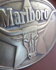 Marlboro Belt Buckle Mens Vintage 1987 Solid Brass TEXAS Longhorn 5 point Star