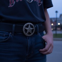 New Men Women Belt Buckle Silver Metal Texas Lone Star Glitter Sparkling Western