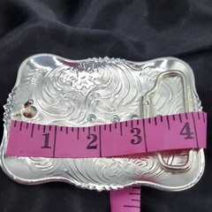 Running bull Western belt buckle silver and rose tone zinc alloy