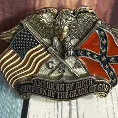 Vintage 1987 Great American Pewter Belt Buckle Eagle & Flag North Carolina – 002