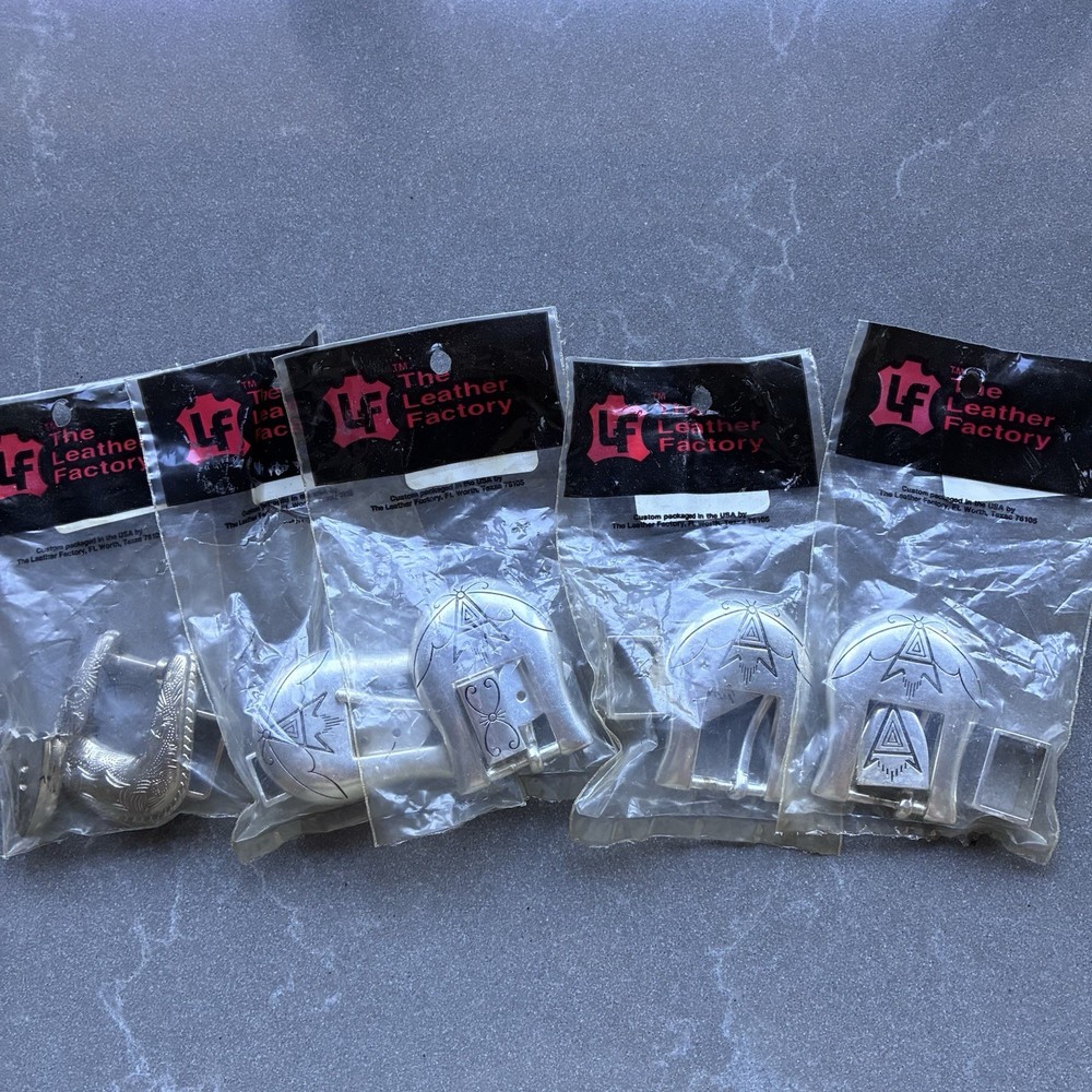 A Classic 3-piece Belt Buckle Set Lot Of 5 / Nickel Finish 3/4&Prime; Wide Fit NOS