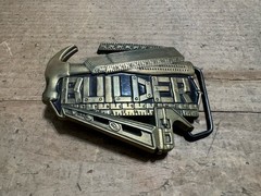 1982 Builder Carpenter Tradesman Brass Belt Buckle Hammer Ruler Level Baron 6300
