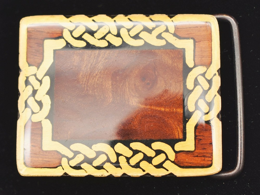 Burly Wood Inlay Celtic Knots Harmony Metals Solid Brass Vintage Belt Buckle