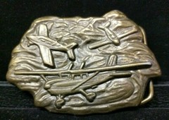 Great/Fun/Fashionable Belt Buckle Brass Tone Heavy Detail Flying Plains Aviation
