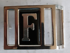 Monogrammed black & silver belt buckle with letter F by Avon 2.25&Prime; long