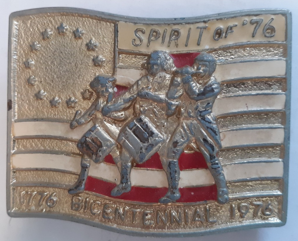 belt buckle Spirit of « 76 Bicentennial 1976 gold red white 3 » long unbranded