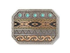 AZTEC – Western Belt BUCKLE -Copper, Brass, Silver, Turquoise, Black highlights