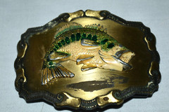 Vintage SOLID Metal RAIN TREE FISHING Colorful BASS BELT BUCKLE EUC