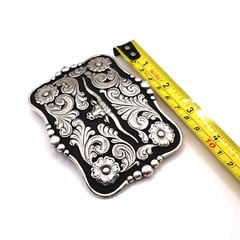 Nocona Western Belt Buckle Rectangle Longhorn Silver Tone and Black 37586