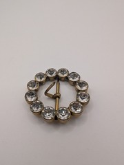 1930&rsquo;s Rhinestone Buckle Round Brass Paste Crystal Czech Style Dress Sash