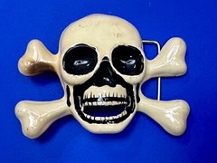 Skull And Crossbones – Silver & Black Enameled Cutout Belt Buckle By Fl&R