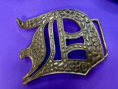 Initial Letter D Calligraphy Style Cutout Large Gold Color Belt Buckle