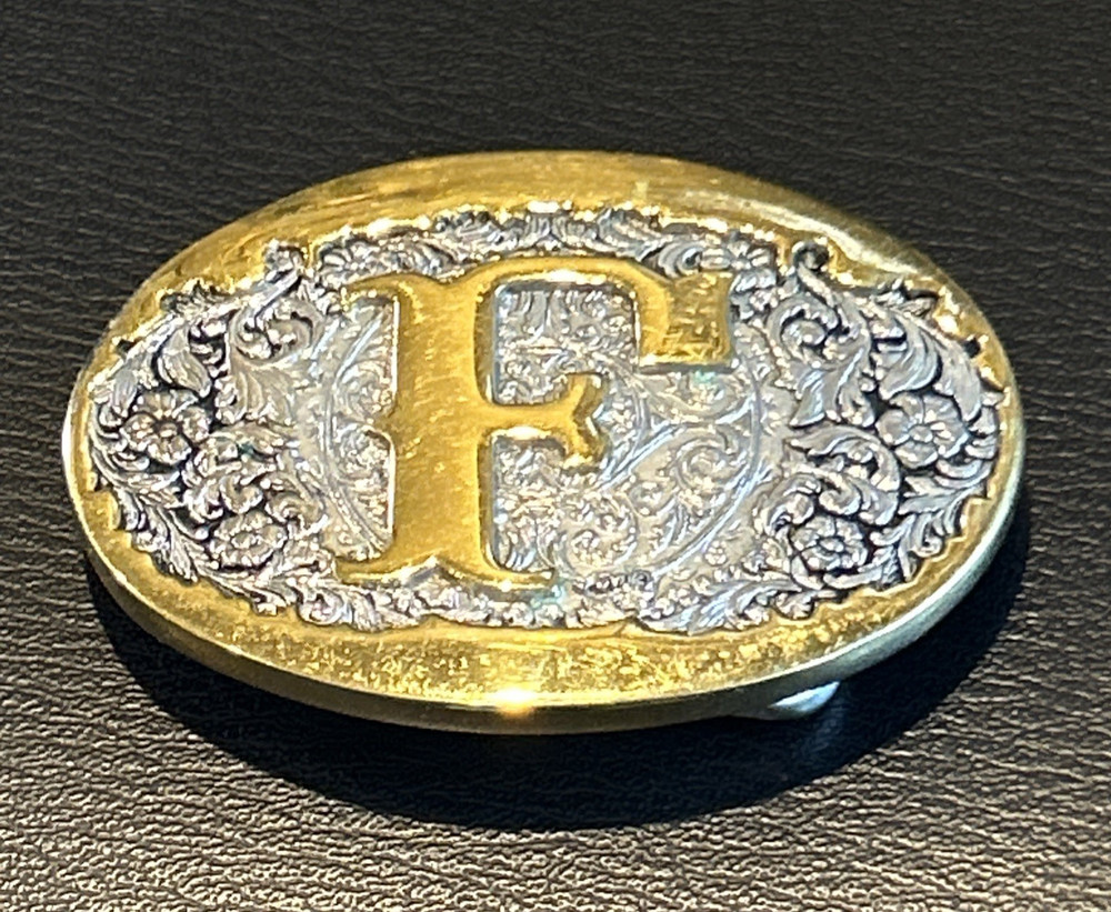 Cowboy Rodeo Western Metal Belt Buckle Letter « F » 2.5&Prime; x 1.2&Prime; Gold & Silver Tone