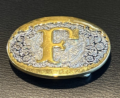 Cowboy Rodeo Western Metal Belt Buckle Letter « F » 2.5&Prime; x 1.2&Prime; Gold & Silver Tone
